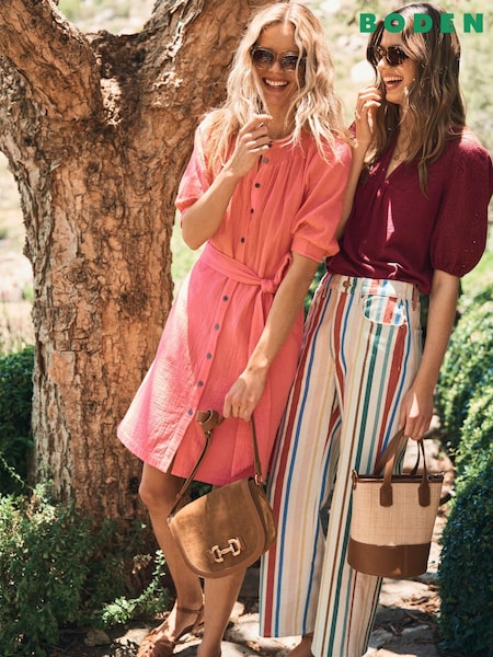 Boden Pink Ada Double Cloth 100% Cotton Short Dress (W36455) | €133