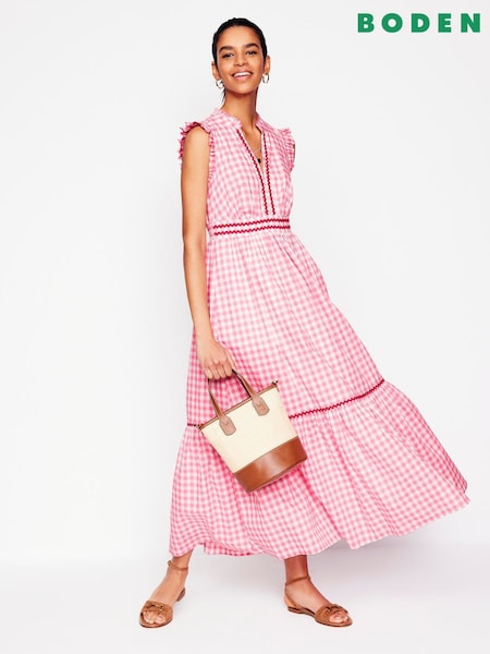 Boden Pink Wren Tiered 100% Cotton Midi Dress (W36458) | €160