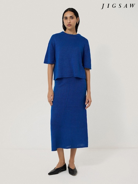 Jigsaw Blue 100% Linen Knitted Top (W36488) | €126