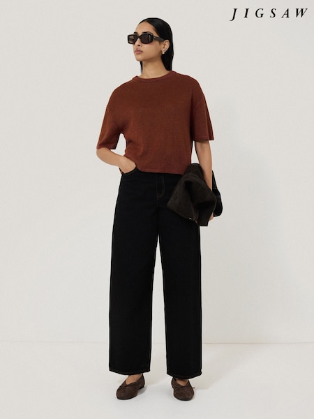 Jigsaw Brown 100% Linen Knitted Top (W36502) | €126