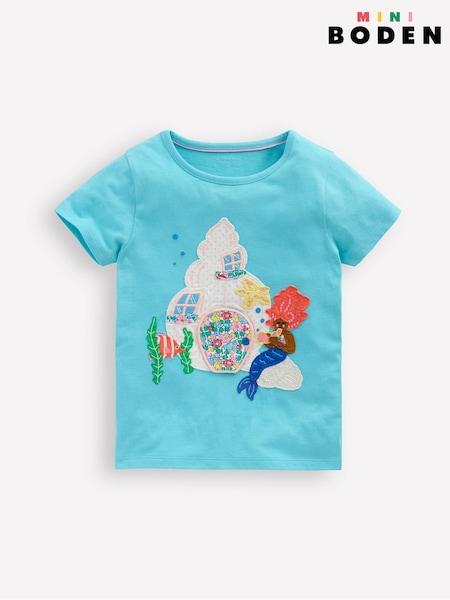 Boden Blue Mermaid Lift The Flap Short Sleeve 100% Cotton Top (W36530) | €33 - €36