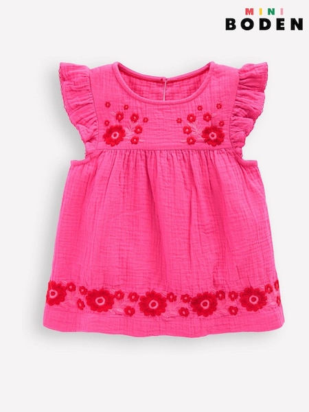 Boden Pink Double Cloth Frill Sleeve 100% Cotton Top (W36539) | $44 - $51