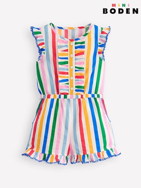 Boden Multi Button Through Ruffle 100% Cotton Playsuit (W36546) | €54 - €60