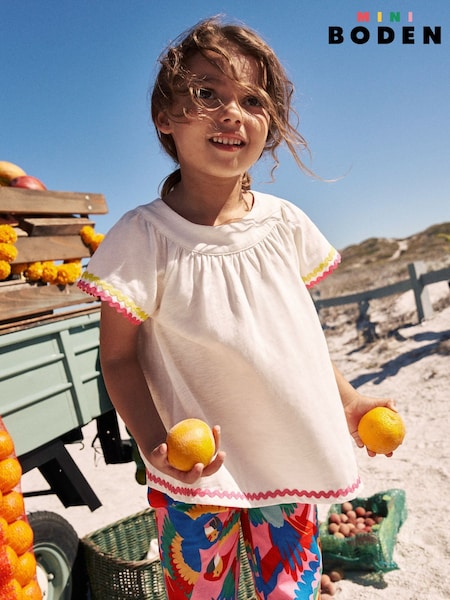 Boden Cream Trim Detail Pretty 100% Cotton Top (W36554) | $24 - $26