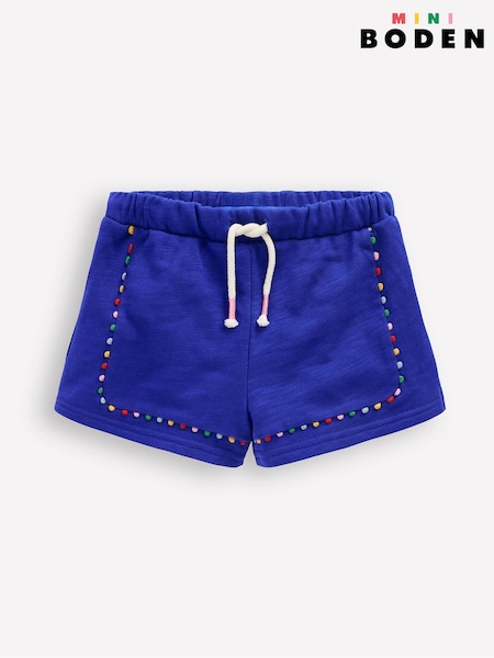 Boden Blue 100% Cotton Pom Trim Jersey Shorts (W36557) | €29 - €33