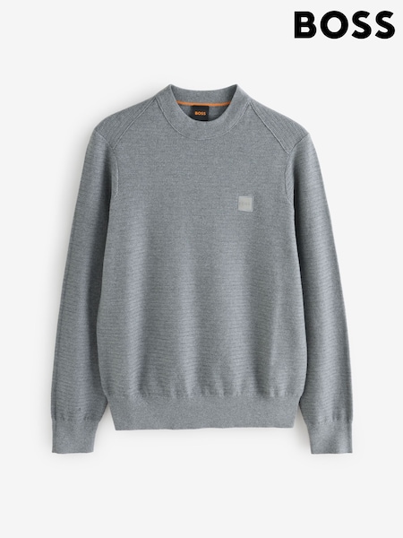 BOSS Grey Anion Regular Fit Logo Patch Cashmere Blend Knit Jumper (W36724) | €158