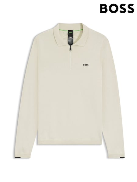 BOSS White Regular Fit Ever Zip Neck Polo Shirt (W36753) | €197