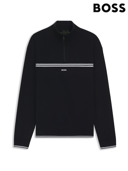 BOSS Blue Quarter Zip Logo Knitted Jumper (W36855) | €250