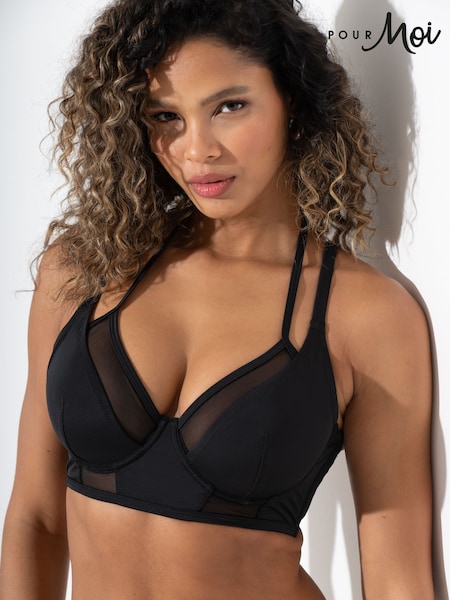 Pour Moi Black Sydney Underwired Mesh Longline Double Strap Bikini Top (W36935) | €45