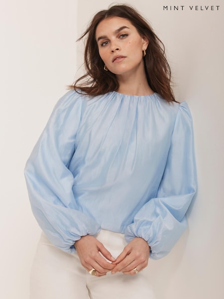 Mint Velvet Blue Sheer Puff Sleeve Blouse (W36937) | €118