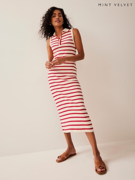Mint Velvet Red Striped Polo Midi Dress (W36962) | €126
