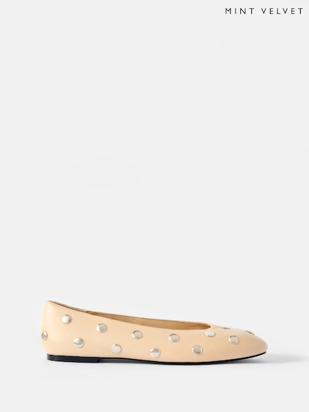 Mint Velvet White Coco Studded Leather Flats (W36963) | AED641