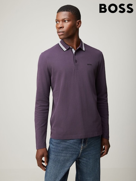 BOSS Purple Regular Fit Plisy Tipped Collar Polo Shirt (W37285) | 563 QAR