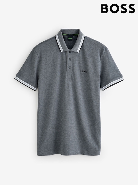 BOSS Grey Light Regular Fit Paddy Tipped Collar Polo Shirt (W37290) | 506 QAR