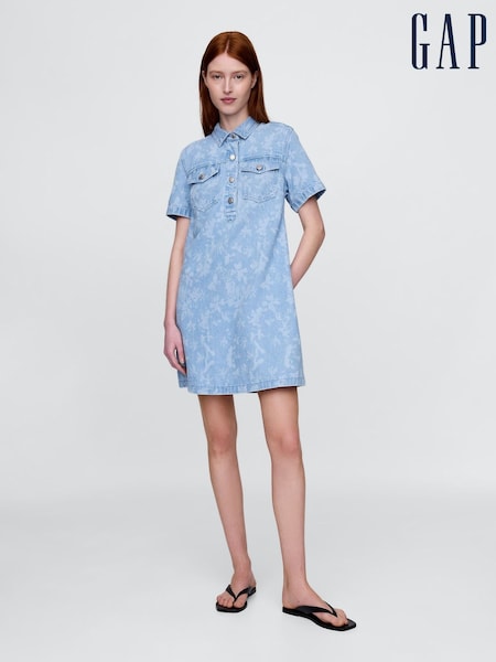 Gap UltraSoft Denim Floral Mini Shirt Dress (W37424) | 484 LEI