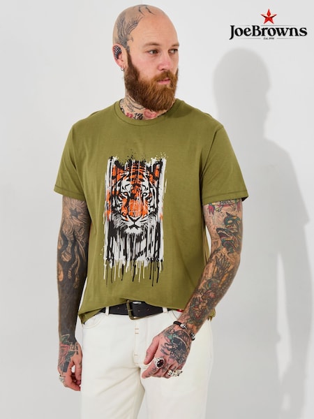 Joe Browns Green 100% Cotton Tiger Head Graphic Short Sleeve T-Shirt (W37493) | €42