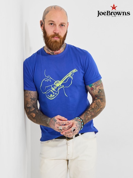 Joe Browns Blue 100% Cotton Guitar Sketch Graphic Acid Wash Short Sleeve T-Shirt (W37494) | €38