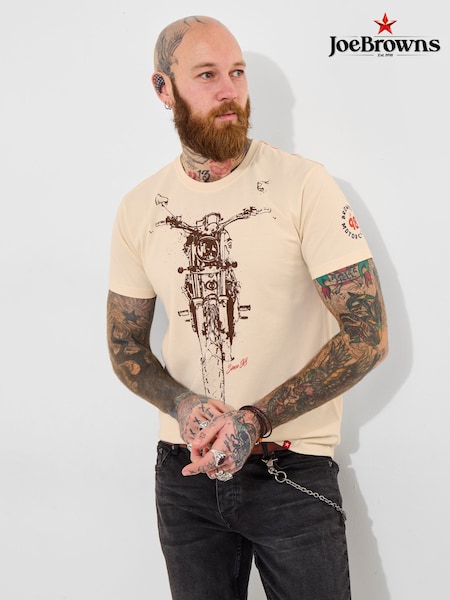 Joe Browns Cream 100% Cotton Sketchy Motorbike Graphic Short Sleeve T-Shirt (W37498) | €38