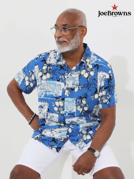 Joe Browns Blue Postcard Print Summer Holiday Short Sleeve Shirt (W37499) | €62