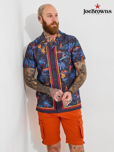 Joe Browns Blue 100% Cotton Hawaiian Surfing Cuban Short Sleeve Shirt (W37502) | €62