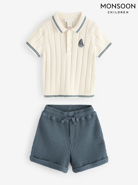 Monsoon Cream Newborn Knit T-Shirt and Shorts Set (W37508) | ₪151