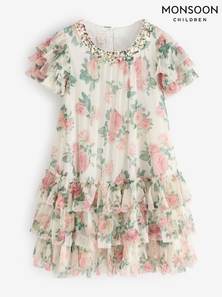 Monsoon Cream Alexandra Floral Ruffle Swing Dress (W37516) | €56 - €61
