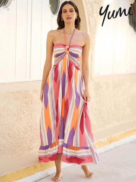 Yumi Block Print Halter neck Cotton Maxi Dress (W37546) | 109 €