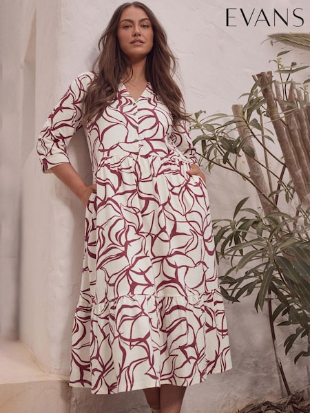 Evans Natural All-Over Print 100% Cotton Slub Dress (W37547) | € 66