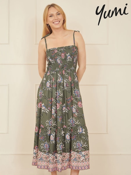 Yumi Strappy Paisley Print Midi Dress With Ruched Bodice (W37549) | ‏251‏₪