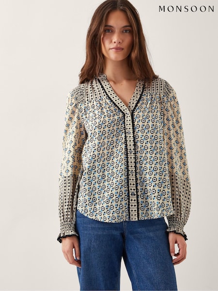 Monsoon Natural Jemmie Geometric Print Blouse (W37581) | AED391