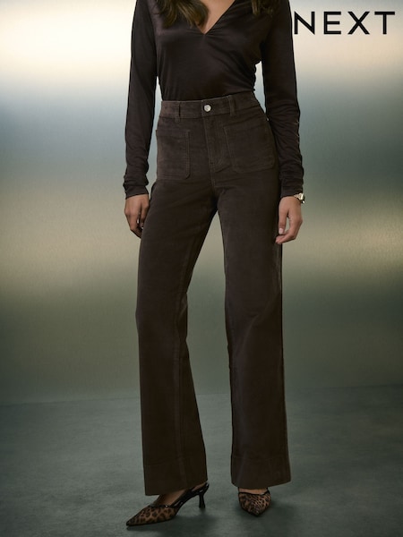 Mink Brown Cord Patch Pocket Wide Leg Jeans (W37642) | AED176