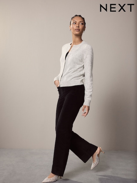 črna - Cord Patch Pocket Wide Leg Jeans (W37644) | € 45
