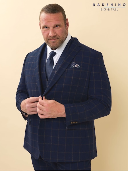 Albastru - BadRhino Big & Tall Tweed Suit Jacket (W37652) | 849 LEI