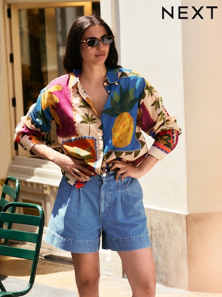 Mid Blue Denim Denim Cotton Shorts (W37658) | R$ 330