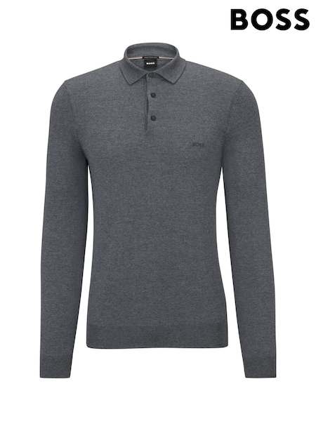 BOSS Grey Regular Fit Bono Long Sleeve Knitted Polo Shirt (W37659) | €203