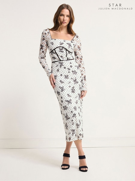 Star by Julien MacDonald White Lace Print Dress (W37663) | R$ 740