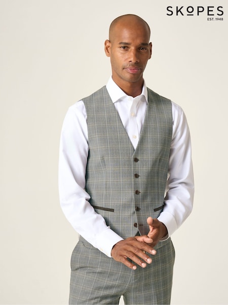 Skopes Grey Tailored Fit Single Breasted Dettori Check Suit Waistcoat (W37671) | €78
