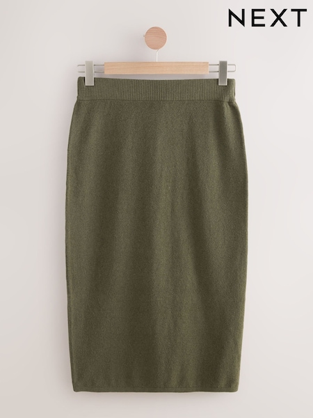 Verde caqui - Super Soft Knitted Pencil Midi Skirt (W37681) | 36 €