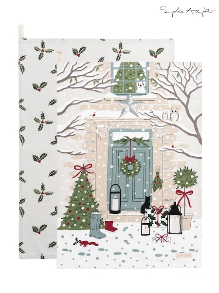 Sophie Allport Set of 2 Natural Holly & Berry Tea Towels (W37697) | €29