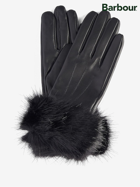 Barbour® Black Faux Fur Trimmed Leather Gloves (W37761) | €69