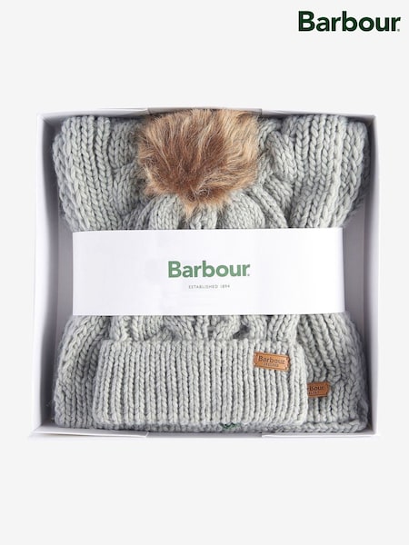 Barbour® Grey Penshaw Pom Beanie Hat & Scarf Gift Box Set (W37780) | €77