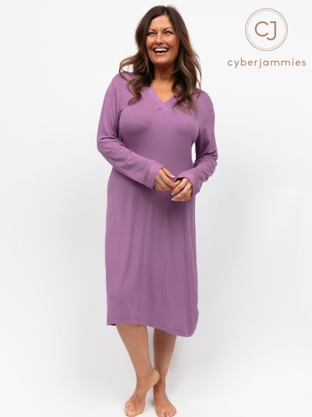 Cyberjammies Purple Nora Rose Long Sleeve Short Nightdress (W38010) | €51