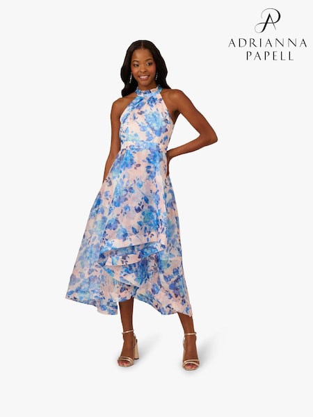 Adrianna Papell Floral Print Blue Organza Ankle Dress (W38015) | ₪1,252