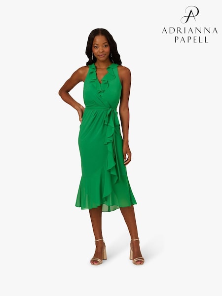 Adrianna Papell Green Surplice Combo Dress (W38018) | ₪749