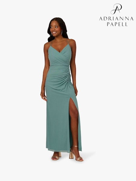 Adrianna Papell Green Stretch Mesh Draped Gown (W38025) | €237