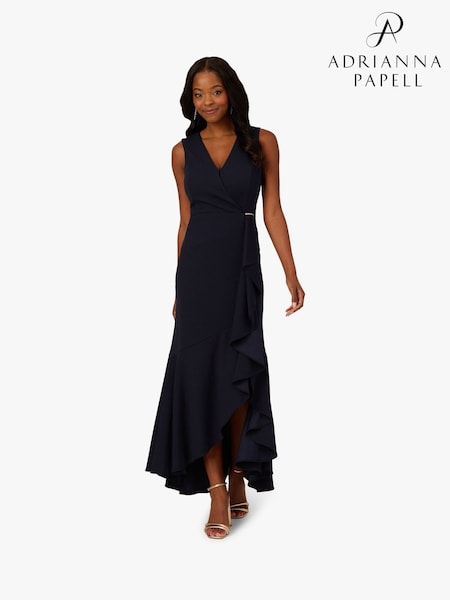 Adrianna Papell Blue Studio Ruffle Flounce Crepe Gown (W38033) | €224