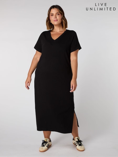 Live Unlimited Black 100% Cotton Slub T-Shirt Dress (W38044) | €83