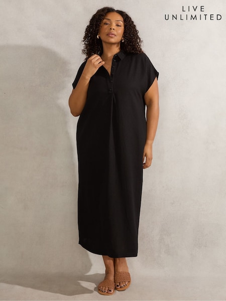 Live Unlimited Black Linen Blend Chuck On Shirt Dress (W38050) | €108