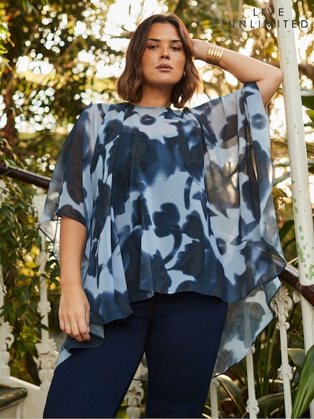 Live Unlimited Abstract Floral High low Overlay Blouses (W38052) | 588 LEI