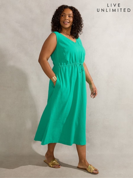 Live Unlimited Green Linen Blend Drawstring Dress (W38054) | €101